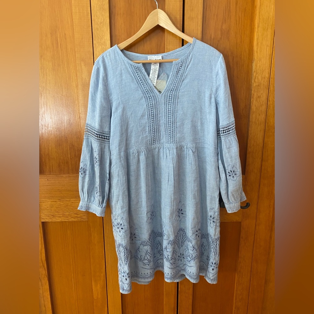 Tommy Bahama Light Blue Cotton Eyelet Tunic Dress